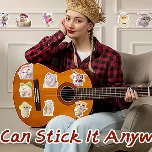 Pegatinas bonitas de gatos realistas con película láser de estrellas para guitarra y pared