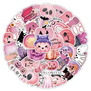Set adesivi rosa Halloween, pacchetto in vinile impermeabile con simpatici disegni di zucca.