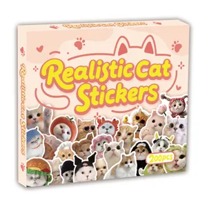 200Pzs Pegatinas de Gatos Realistas Caja Regalo Bonitos Stickers Divertidos Decor