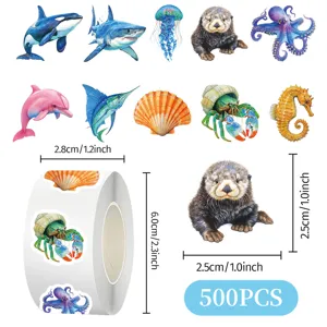 500 Pz Adesivi In Rotolo Animali Marini Carini Decalcomanie Ad Acquerello Bambini