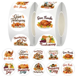 Thanksgiving Day Roll Stickers Festive Thank You Sealing Labels Gift Package Decorative Cartoon Adhesive Decal
