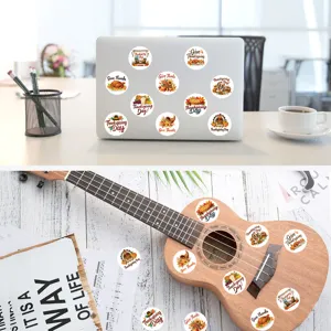 Thanksgiving decorative round stickers set, perfect for laptop and ukulele decoration.