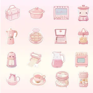 Set van schattige roze keukenapparatuur stickers, waterdichte vinyl graffiti stickers voor journal.