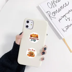 Thanksgiving decorative stickers featuring holiday pumpkin and pie designs for gift packaging.