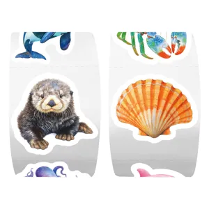 Rotolo di adesivi marini impermeabili con simpatiche lontre marine ad acquerello e animali.