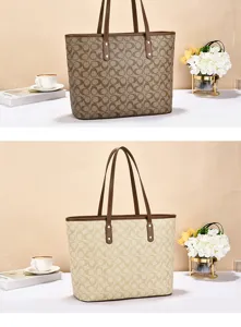 Sac cabas monogramme classique pour femme, grand sac bandoulière avec poignées marron.
