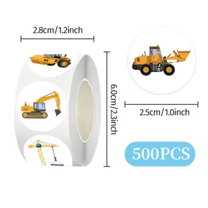 Détails du rouleau d'autocollants de camions de chantier mignons, avec 500 pièces incluses.