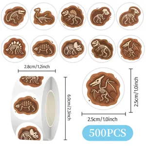 Dinosaur fossil roll stickers, round sealing stickers for kids craft gifts and cute decor, 500pcs