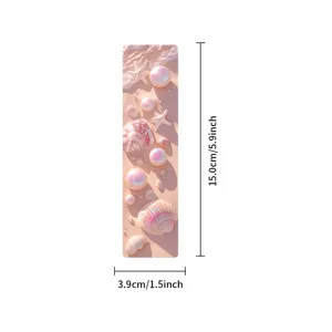 Vista dettagliata del segnalibro in carta conchiglia dopamine spiaggia, dimensioni esatte.