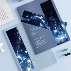 Blue magical musical note bookmarks set, dreamy butterfly paper DIY journaling stationery items