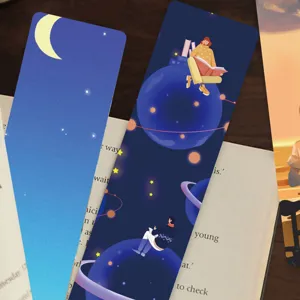 Beautiful starry night theme paper bookmarks detail shot, perfect for reading and DIY decor.