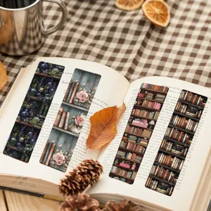 Vintage bookshelf paper bookmarks set for journal and reading decoration, 24 pcs.