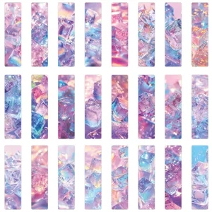 Exquisite detail view of holographic pastel ice cube aesthetic paper bookmarks for DIY use.