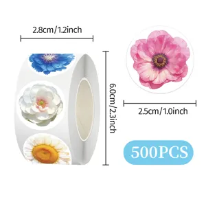 Floral roll stickers waterproof decorative labels for DIY journaling 500pcs flower decals