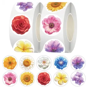 Decorative Floral Round Stickers Waterproof Floral Roll Sticker For Journaling Scrapbooking DIY Craft Home School Office Supplies