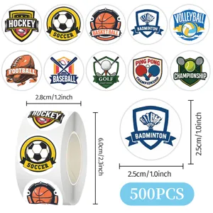 Sports Ball Logo Stickers Roll Round Decorative Adhesive Stickers For Journaling Scrapbooking Craft Supplies