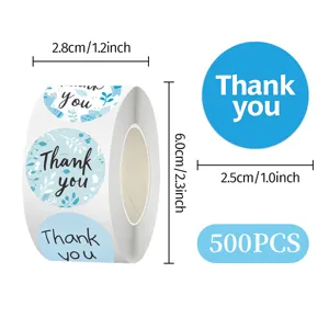 Blue thank you sticker roll round labels 500pcs decorative sealing stickers for gifts