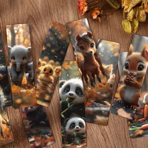Cute autumn animal paper bookmarks set, creative cartoon reading page markers for books.
