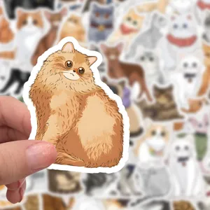 Cute cartoon orange long-haired cat sticker, perfect for journal and phone case decor.