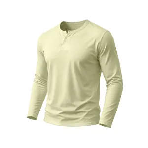 Men's long sleeve Henley shirt casual solid color V-neck cotton base top lightweight