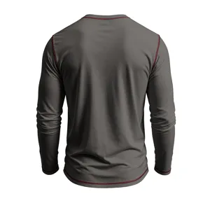 Men's casual long sleeve t-shirt with contrast stitching solid color comfortable basic top.