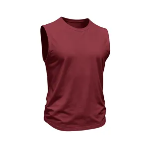 Men's sleeveless crewneck tank top detail view, comfortable pure cotton summer casual wear.