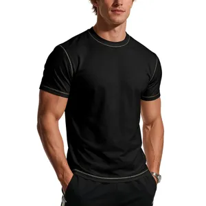 Men's 100% Cotton Slim Fit Sport T-Shirt Breathable Short Sleeve Top With Contrast Stitching Casual Gym Running Muscle Tee