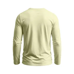 Men's solid color long sleeve t-shirt casual basic top comfortable solid fabric back view