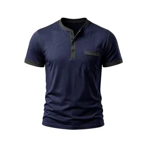 Men's Short Sleeve Henley Shirt Contrast Trim Casual Summer Muscle Fit T-Shirt Top