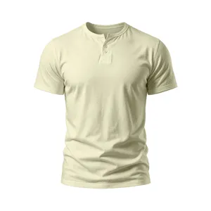 Men's casual solid color short sleeve Henley shirt, comfortable summer basic tee top.