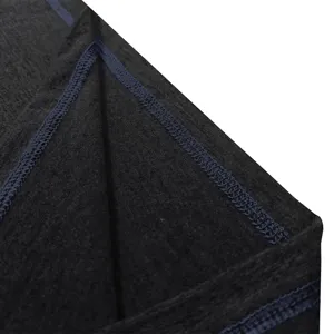 Close-up detail of men's dark grey t-shirt featuring fine stitching and soft fabric.