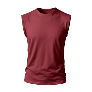 Men's solid maroon crewneck sleeveless tank top basic casual cotton workout muscle shirt