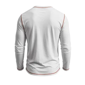 Men's long sleeve T-shirt with contrast stitching detail back view, casual daily wear top.
