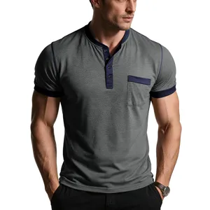 Men short sleeve henley t shirt casual muscle fit summer top basic grey tee apparel