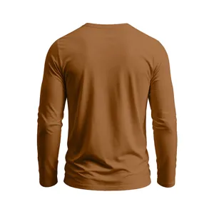Men's Solid Color Long Sleeve T-Shirt Casual Fall Cotton Base Layer Brown Top Detail