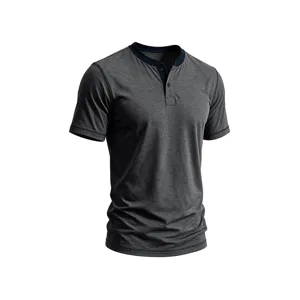Men's short sleeve Henley t-shirt casual summer slim fit cotton top with button placket.