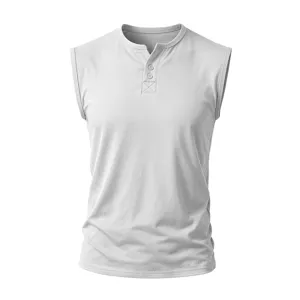 Canotta da fitness sportiva senza maniche da uomo camicia henley tinta unita