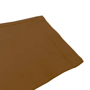 Close-up view of premium brown cotton long sleeve t-shirt hem and neat stitching details.