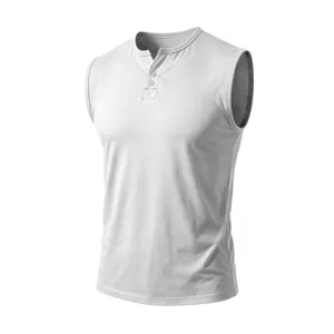 Canotta henley da uomo monocolore senza maniche t-shirt fitness sportiva casual