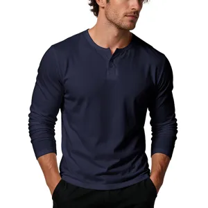 Men's Casual Cotton Henley Shirt Long Sleeve V Neck Button Front Solid Color Basic Tee Top Soft Breathable Male Undershirt