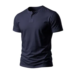 Men's solid color short sleeve Henley t-shirt, casual summer basic top with buttons.