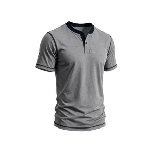 Men's short sleeve Henley t-shirt summer casual contrast trim top comfortable basic wear