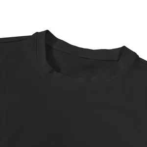 Black t-shirt collar detail, premium cotton fabric, neat stitching, casual summer top basic.
