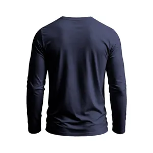 Men's solid color long sleeve t-shirt basic casual cotton top back view detail shot.