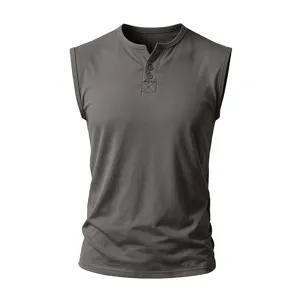 Canotta Henley da uomo senza maniche monocolore ideale per sport estivi, fitness e tempo libero.