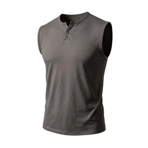 Canotta sportiva fitness estiva da uomo tinta unita gilet henley casual top shirt.