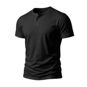 Men's short sleeve Henley T-shirt solid color casual basic top summer versatile fashion