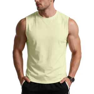 Men's sleeveless crew neck tank top solid color casual gym fitness cotton muscle vest