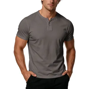 Men short sleeve Henley t-shirt solid color casual basic summer top regular fit comfortable
