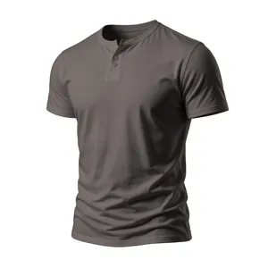Men's short-sleeve Henley t-shirt, solid color casual summer basic top, comfortable fit.